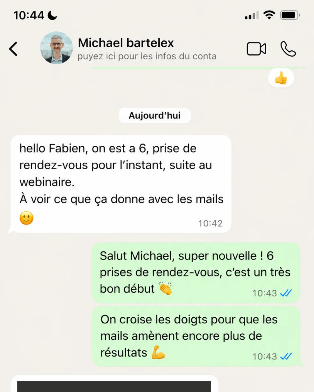 Message de Michaël Barthelex : 6 prises de rendez-vous suite au webinaire